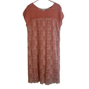 Sundance Peach Lace Overlay‎ Knee Length Sheath Dress SZ M